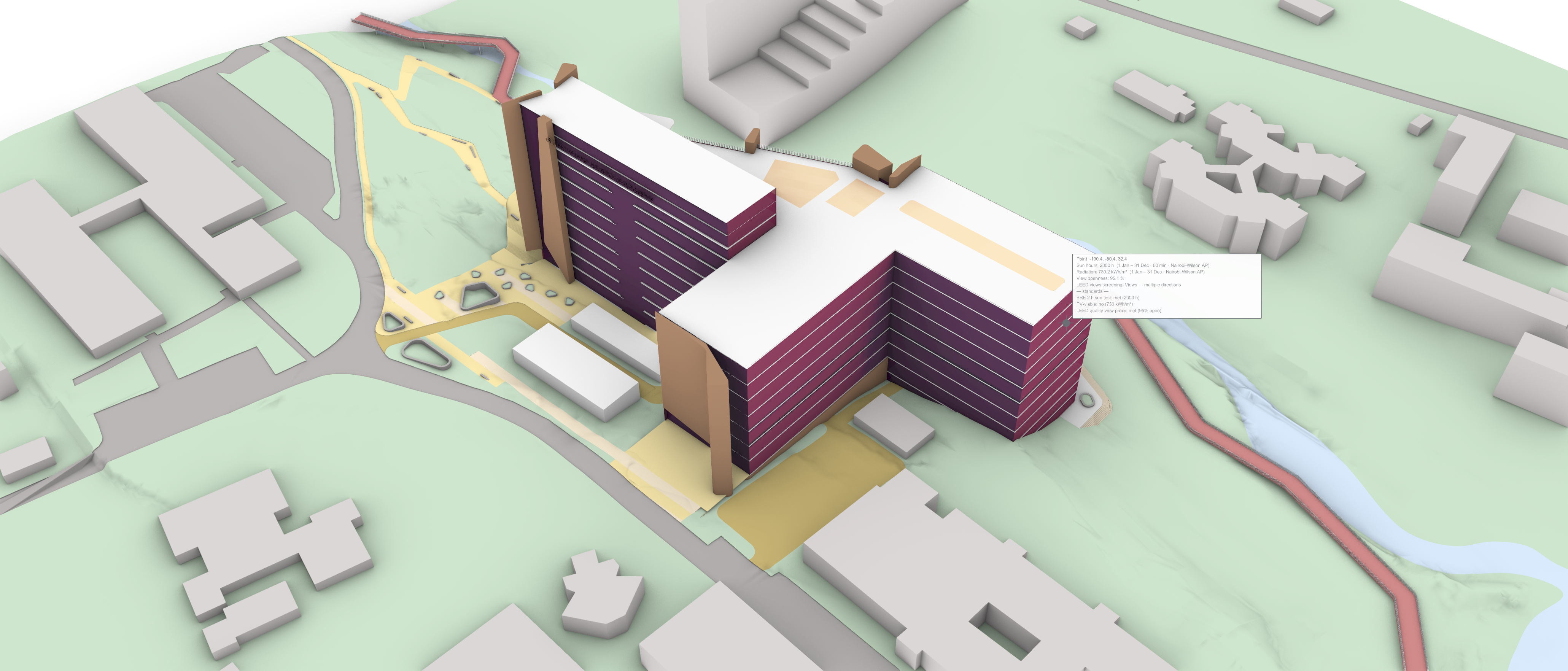 Solar radiation screening — base massing, no façade treatment